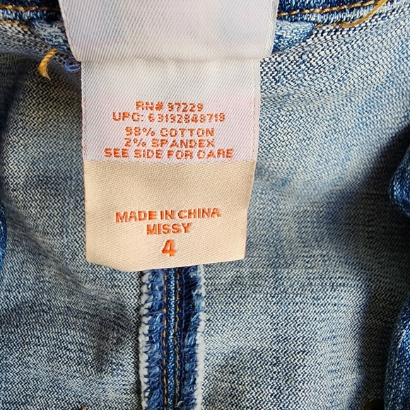 Faded Glory Blue and Orange Jean Jacket with Distressing and Floral Design - Picture 4 of 15